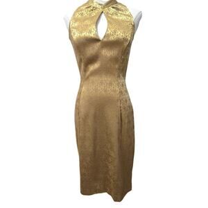 NWT Shape FX Y2K Gold Floral Bodycon Midi Dress Size 10 Cottage Fairy Whimsigoth
